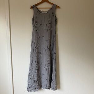 Jones New York Floral 90s Gray Sleeveless Maxi Dress Size 4 Minimalist Neutral
